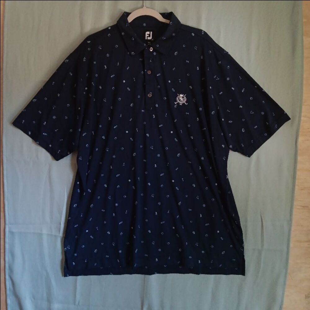 FootJoy Golf Polo Shirt Mens 2xl Blue Performance Stretch All Over Print Drinks